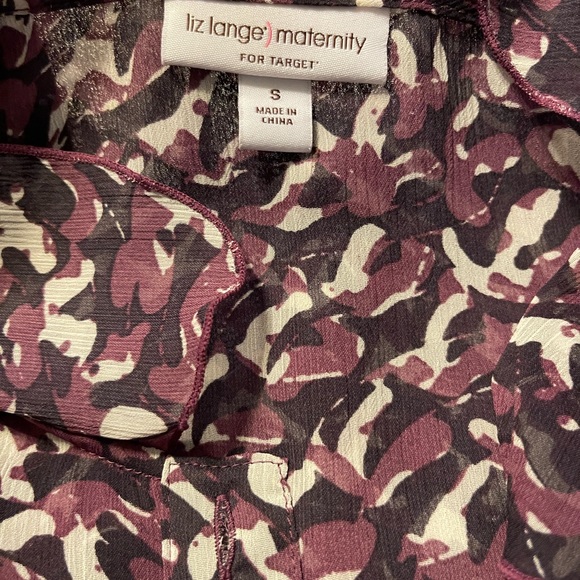 Liz Lange Maternity Sheer Buttoned Smocked Waist Printed Short Sleeves Blouse S - Picture 4 of 4